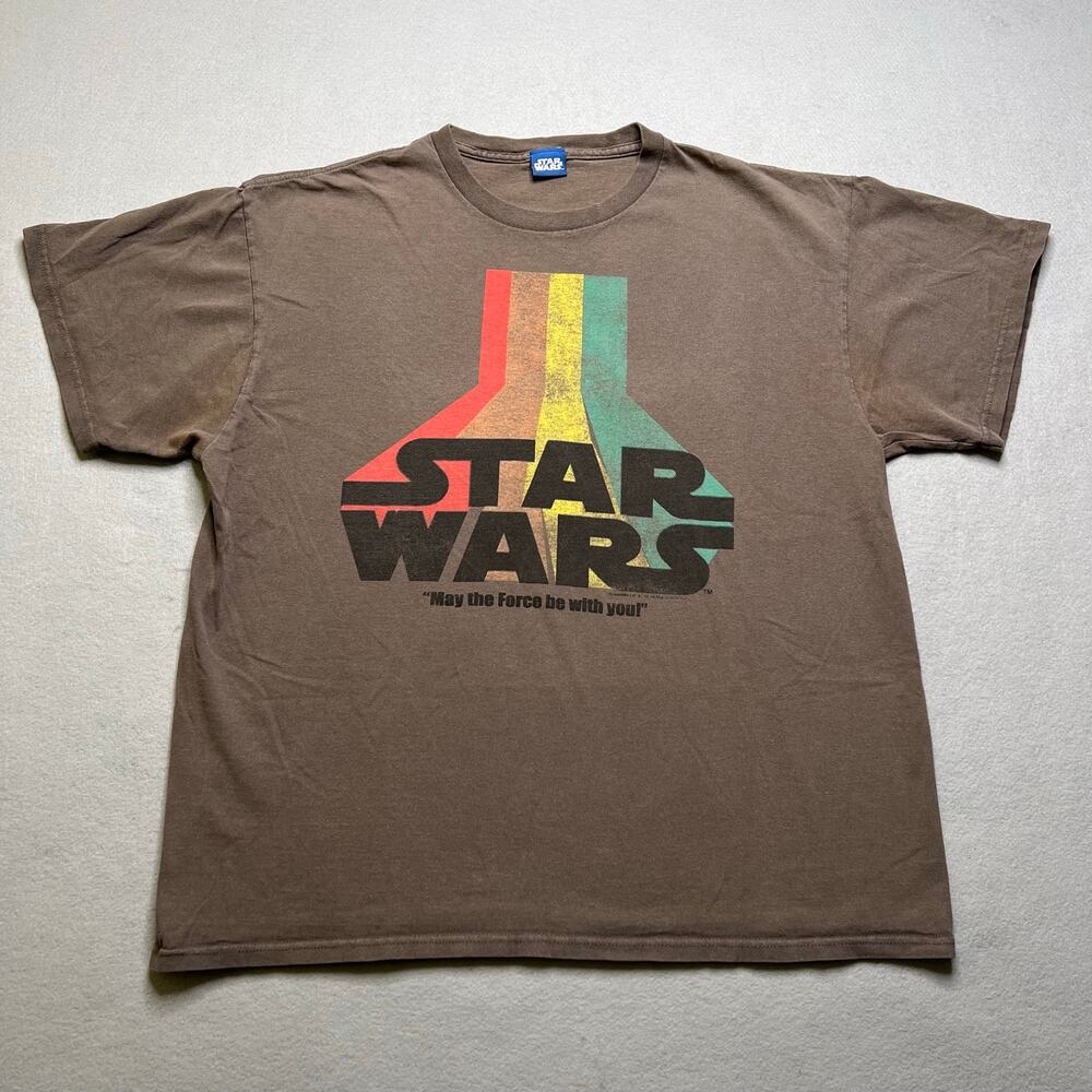 Star Wars Retro Graphic T Shirt Brown “May The Force Be With You” Adult Y2K